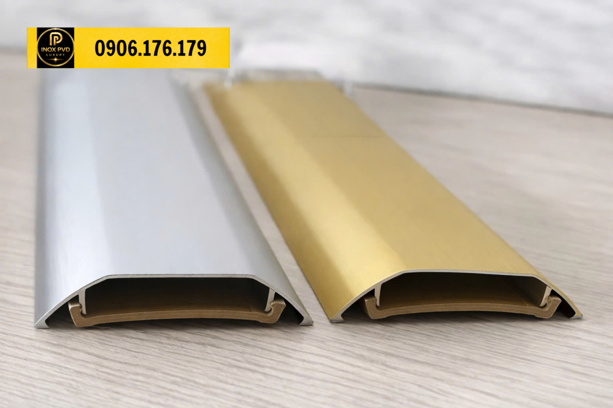 Nẹp nhôm bán nguyệt che dây điện nổi chạy sát sàn nhà, bề mặt nhôm anod bền đẹp