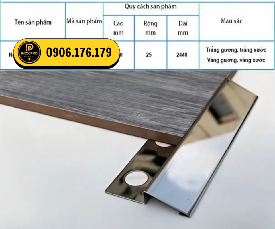 Nẹp inox chênh cốt định hình mép vật liệu sàn