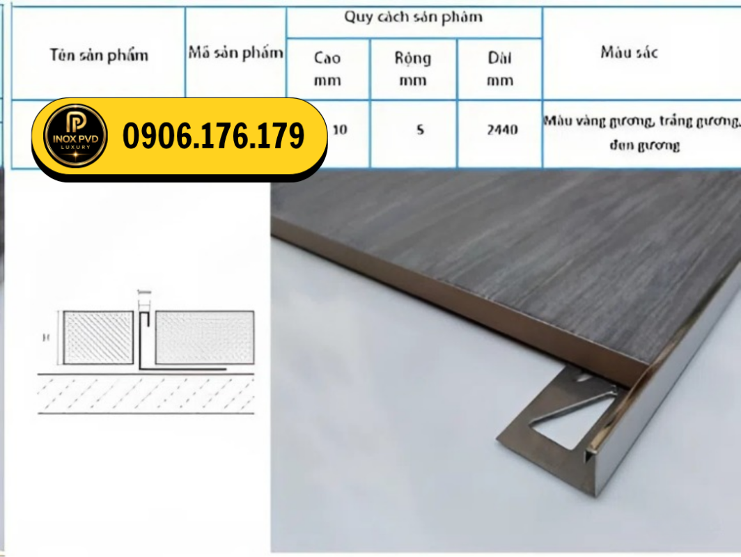 Nẹp inox chênh cốt hạn chế cong vênh mép sàn